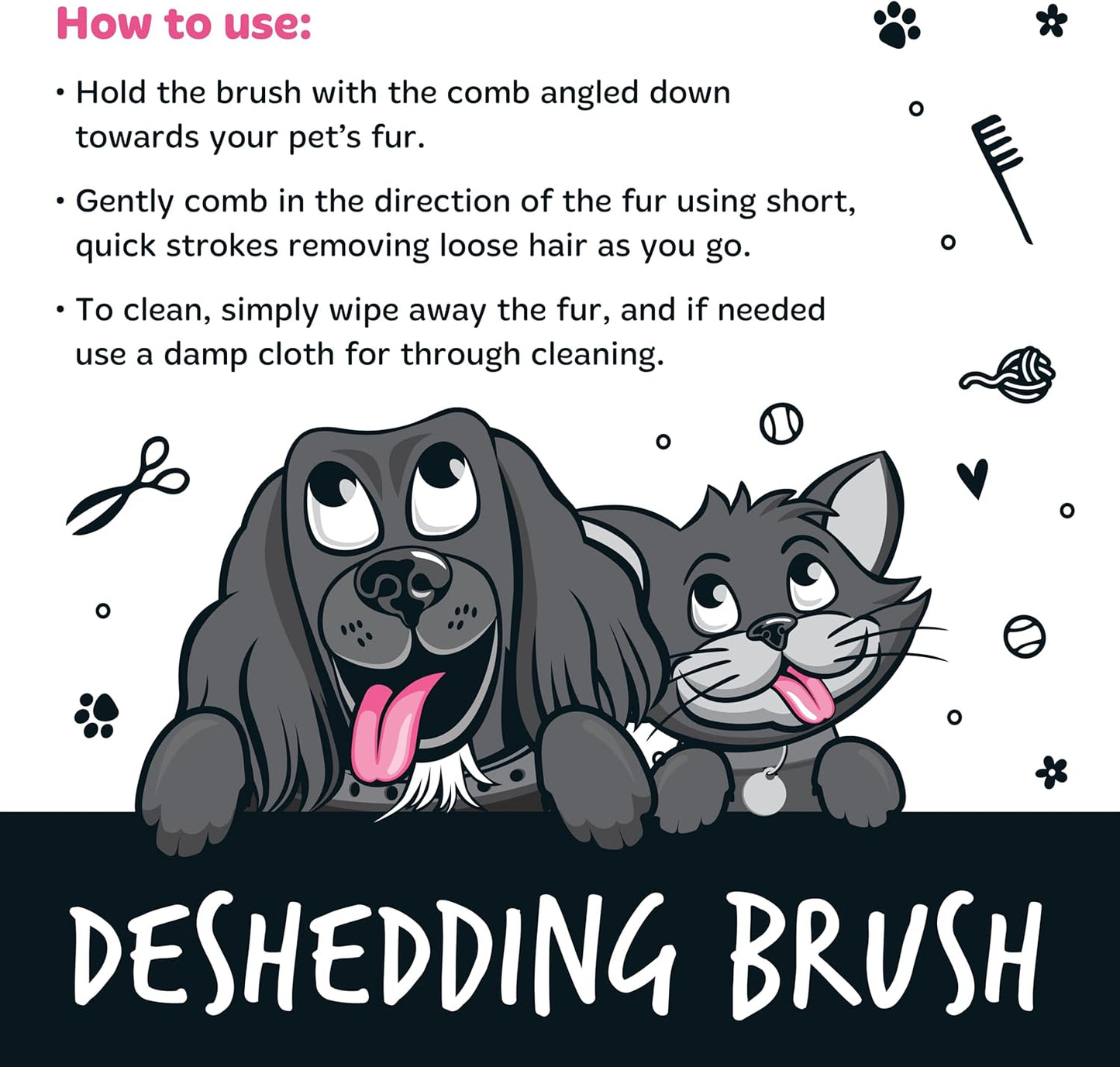 Bugalugs Deshedding Brush for Dogs, Cats, Horses - Pet Grooming Tool that is Gentle & Effective With Wide Shallow Comb, Smooth Groomer for Dog, Cat and Horse (Black)