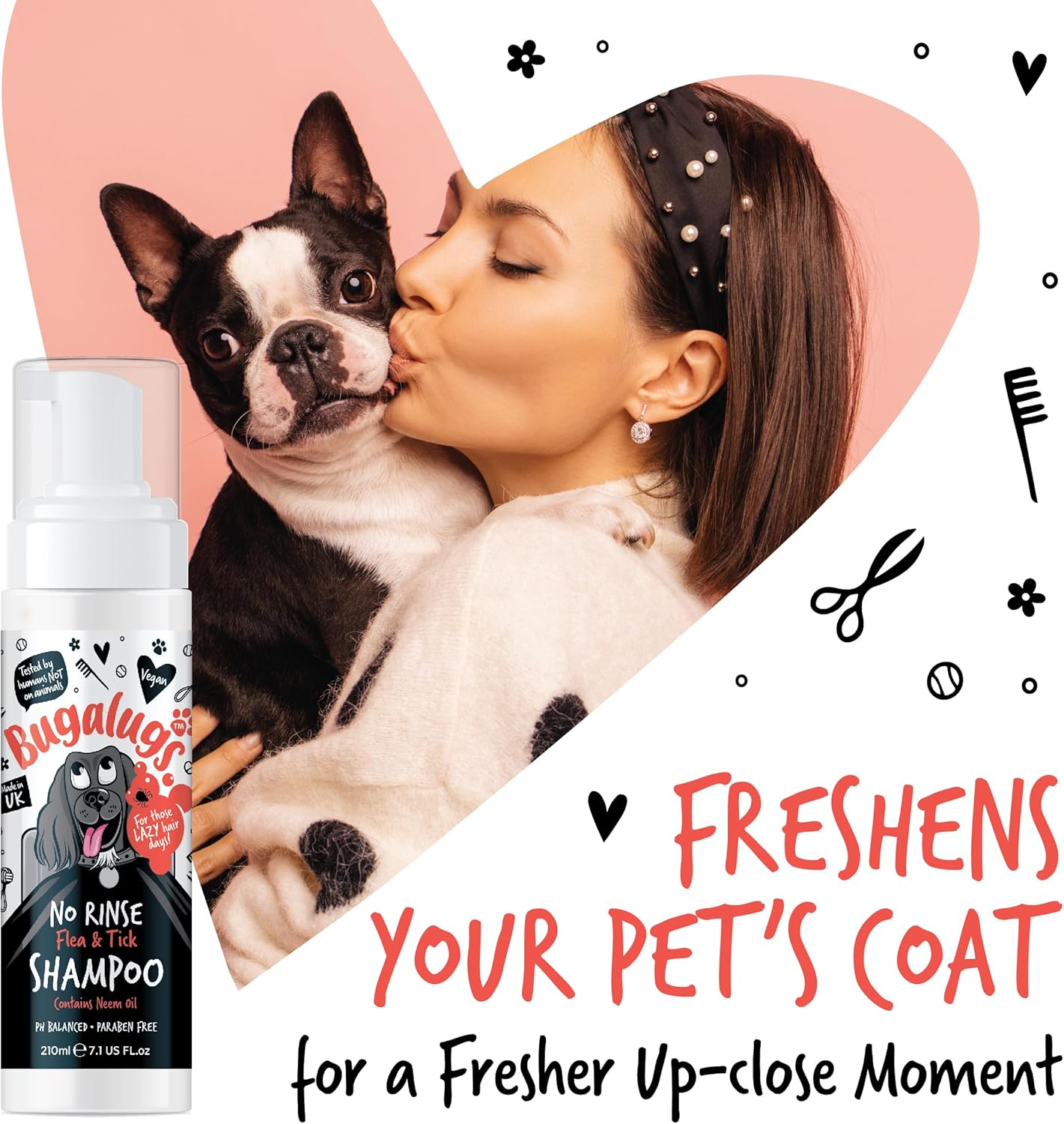 Flea and Tick Dog Shampoo by Bugalugs, Works on Smelly Puppies & Dogs, Contains Neem Oil PH Balanced Vegan Used by Professional Groom