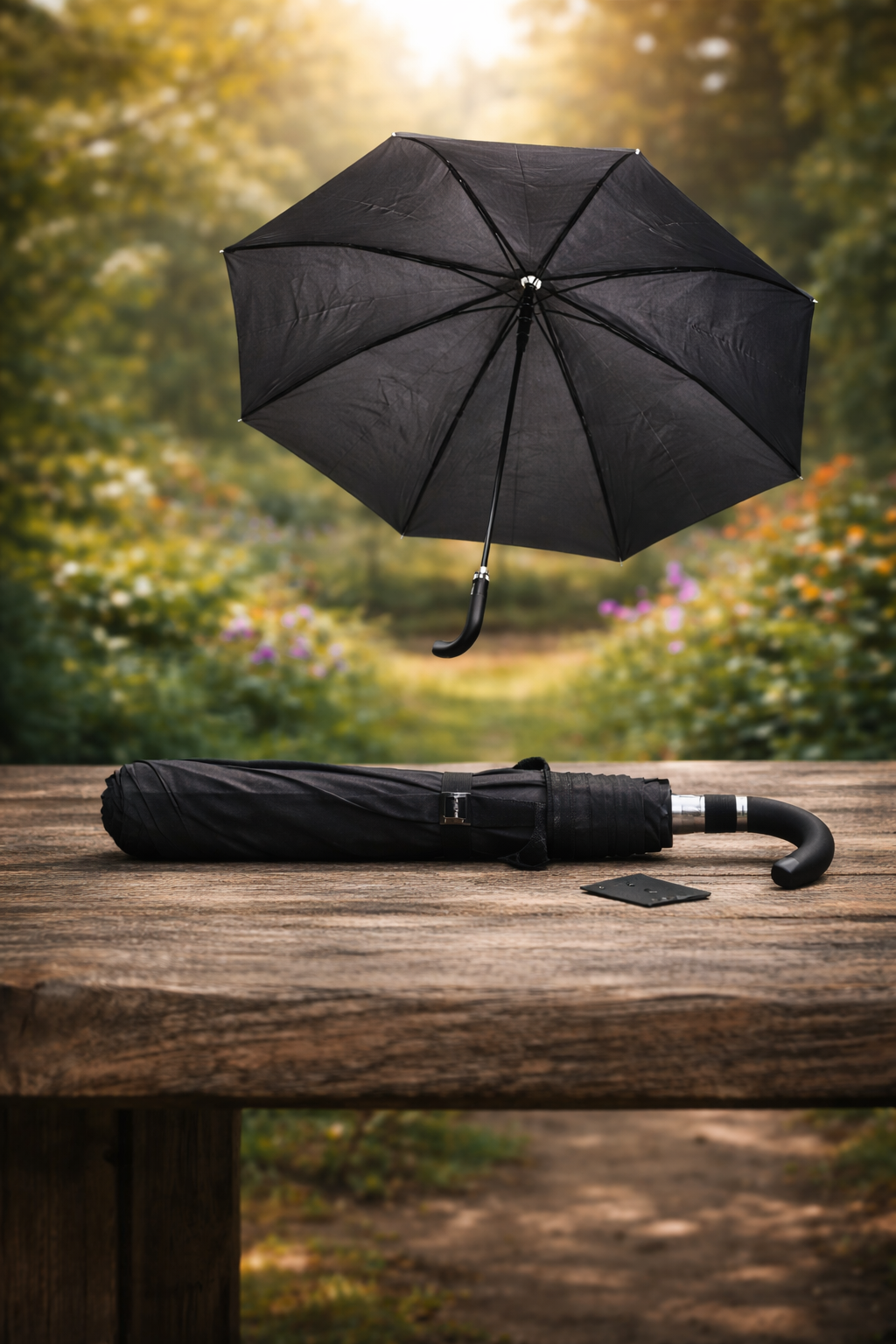DID Men’s Black U-Shaped Umbrella | Windproof Walking Stick Handle | Strong Rain Protection