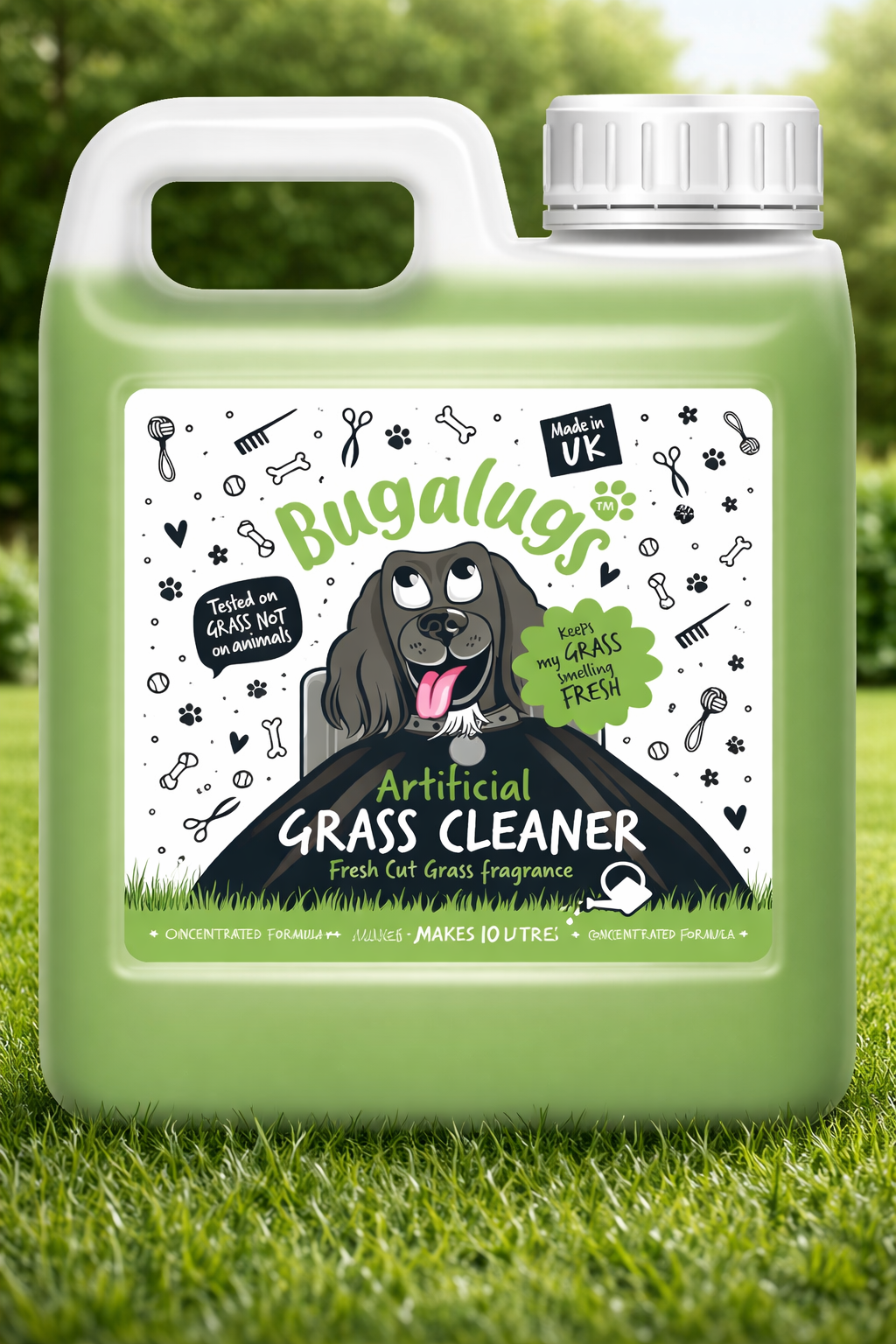 BUGALUGS Artificial Grass Cleaner - Dog Safe, Pet Disinfectant & Lawn Deodoriser - Puppy Urine Cleaner & Odour Eliminator - 1L Super Concentrate - Made in UK Cruelty Free (Fresh Cut Grass 1L)