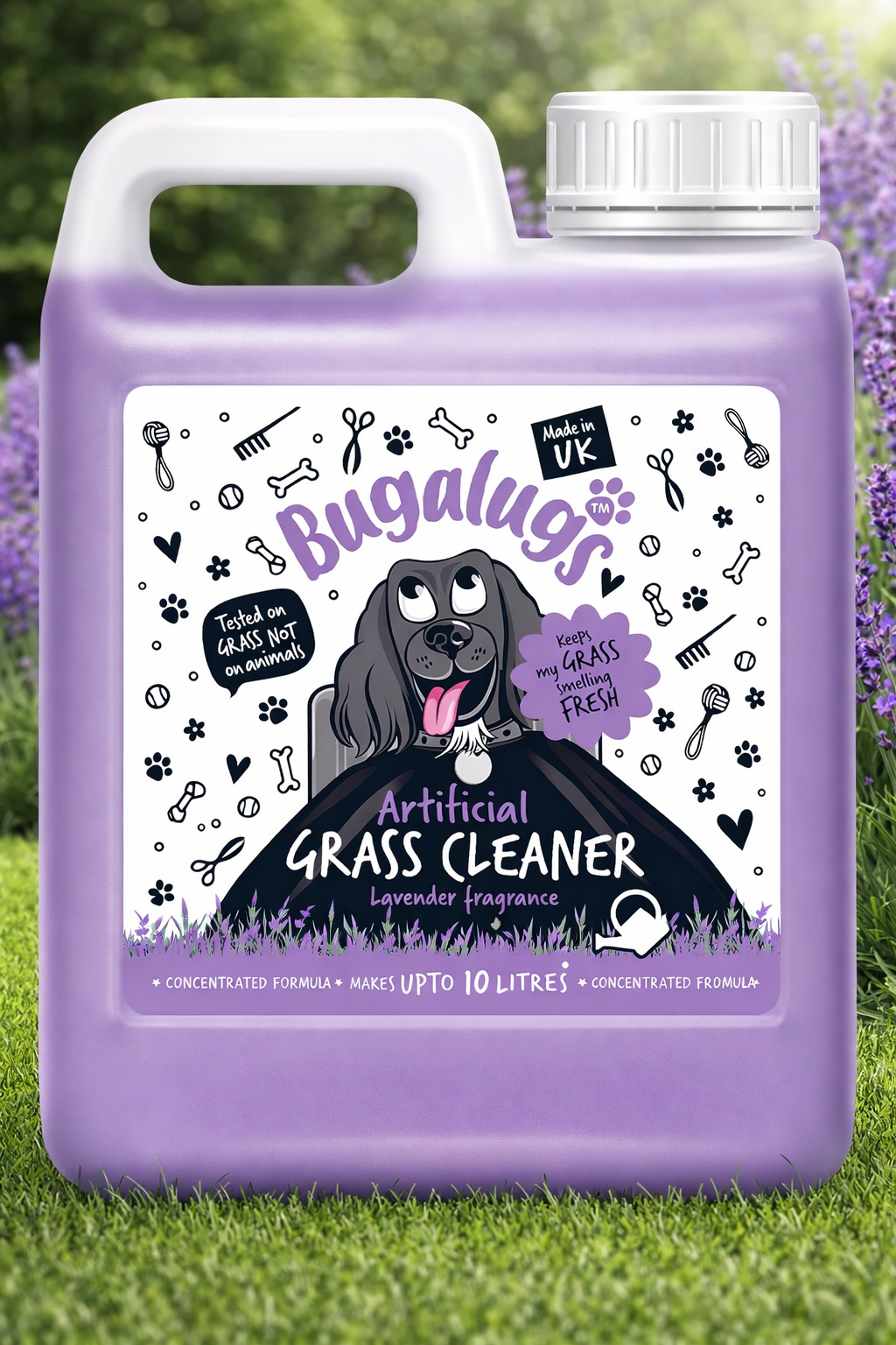 BUGALUGS Artificial Grass Cleaner - Dog Safe, Pet Disinfectant & Lawn Deodoriser - Puppy Urine Cleaner & Odour Eliminator - 1L Super Concentrate - Made in UK Cruelty Free (Lavender 1L)