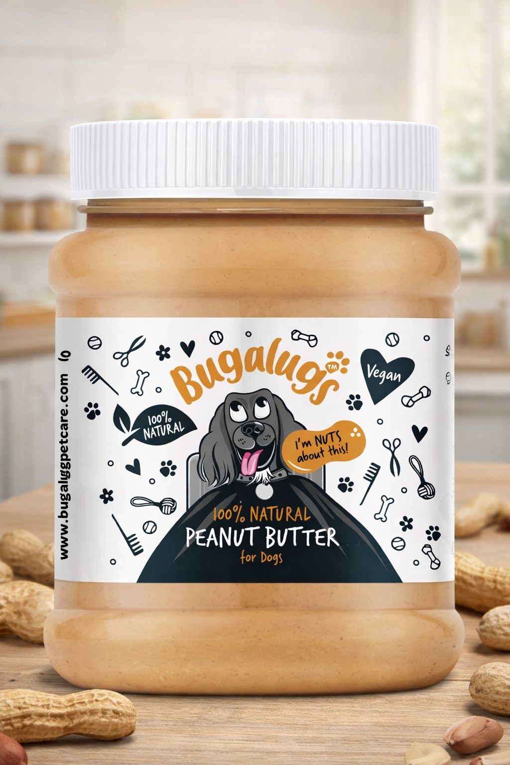 Bugalugs Dog Peanut Butter - 100% Natural Peanut Butter For Dogs & Puppy - Dog Food Toppers For Dog Lick Mats- Protein Treat Paste Free From Palm Oil, Wheat & Gluten free & No Sugar or Xylitol