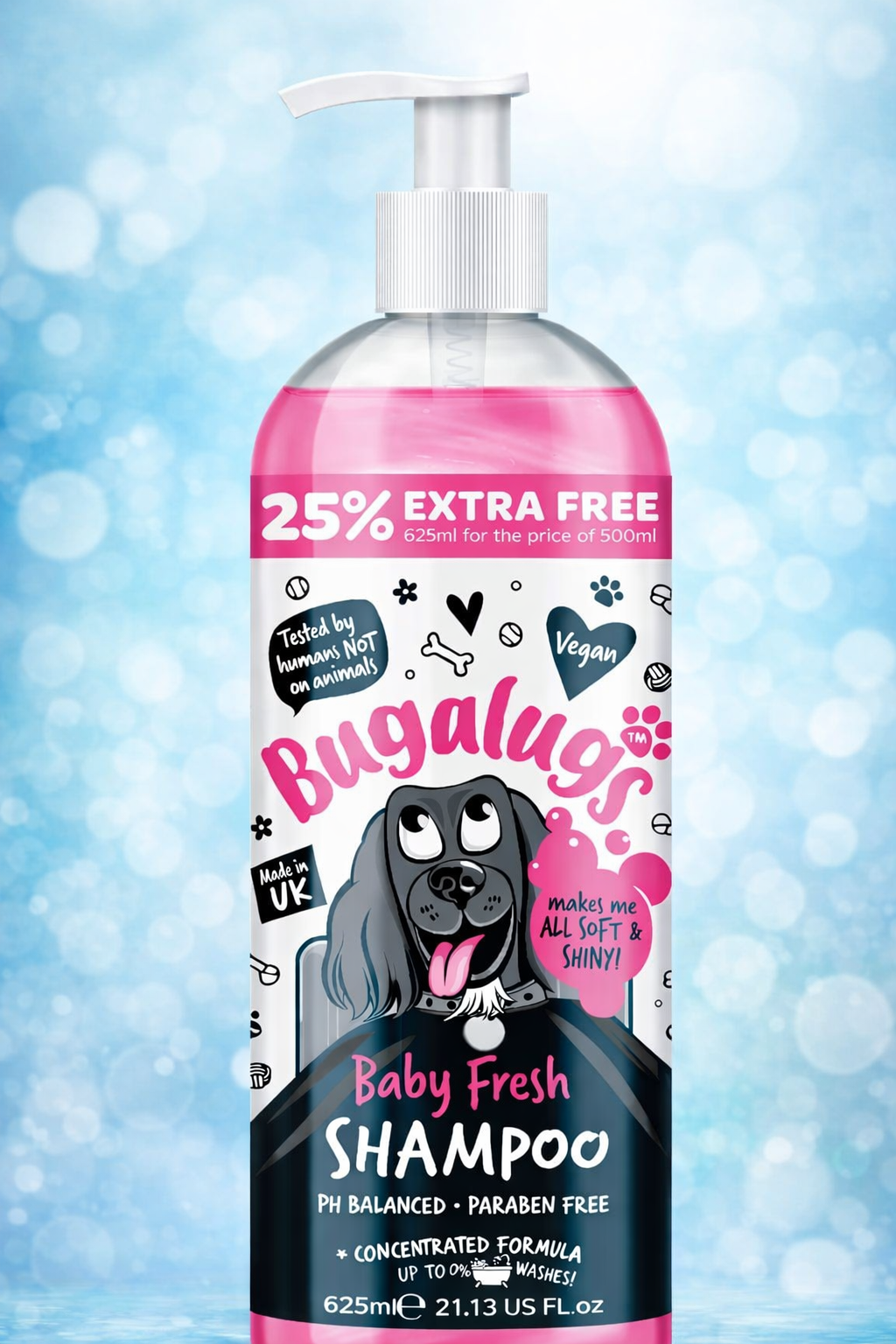 BUGALUGS Baby Fresh Dog Shampoo grooming products for smelly dogs with baby powder scent, best puppy shampoo, Vegan pet shampoo professional (625ml)