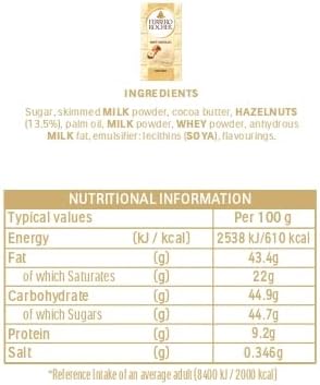 Ferrero Rocher White Chocolate Bar with Crunchy Whole Hazelnut and Cocoa Filling, 90g