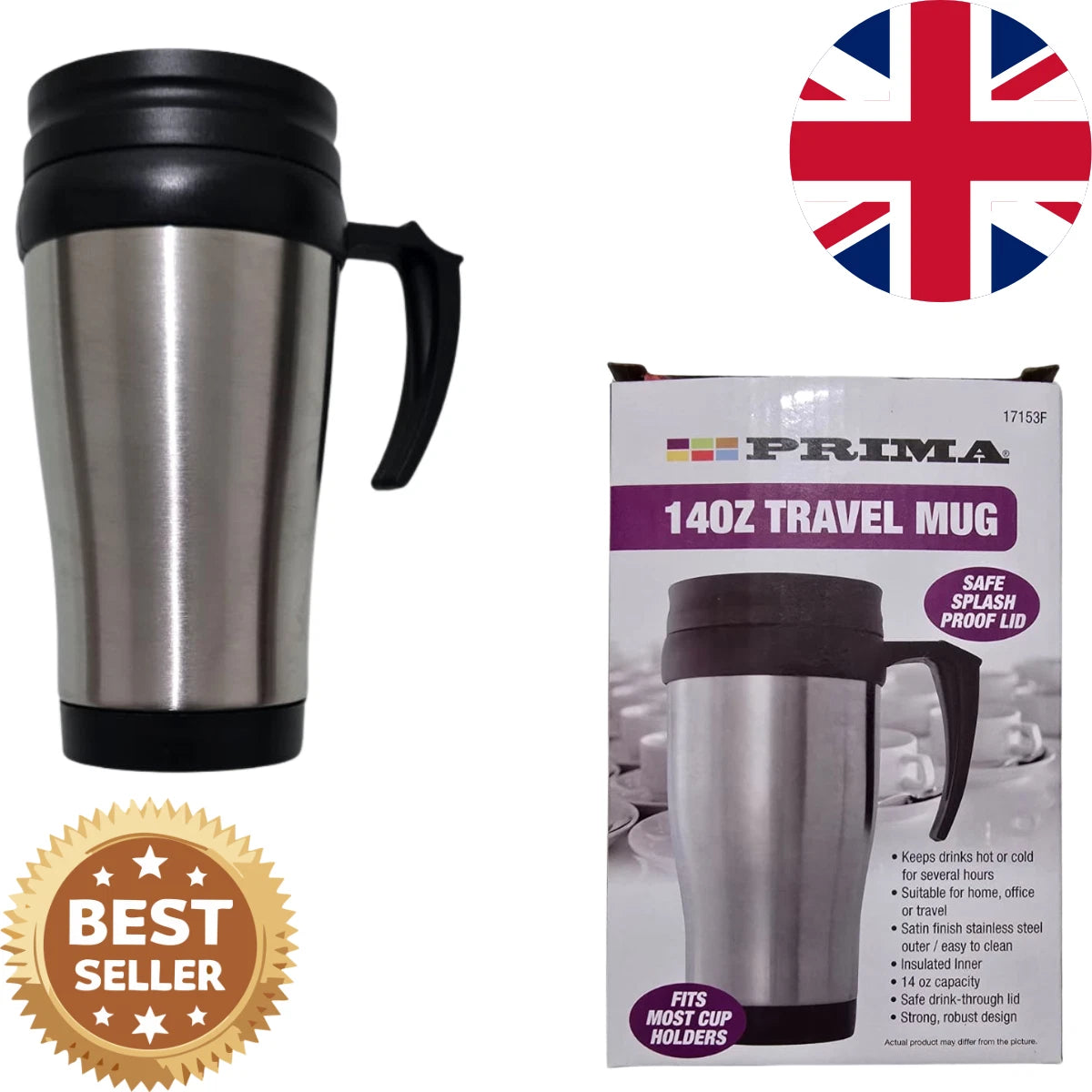 New-Prima Stainless Steel Travel Mug 14oz-UK