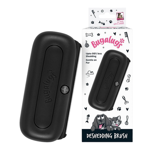 Bugalugs Deshedding Brush for Dogs, Cats, Horses - Pet Grooming Tool that is Gentle & Effective With Wide Shallow Comb, Smooth Groomer for Dog, Cat and Horse (Black)