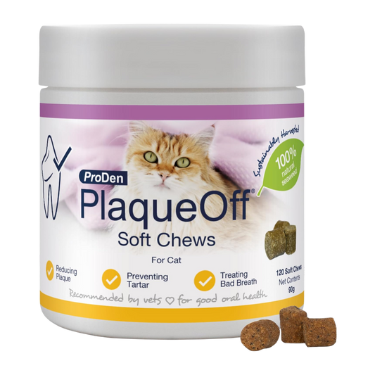 ProDen PlaqueOff 120 Soft Chews | Natural Plaque, Tartar & Bad Breath Remover for Cats | Works Systemically Not by Abrasion or Chewing