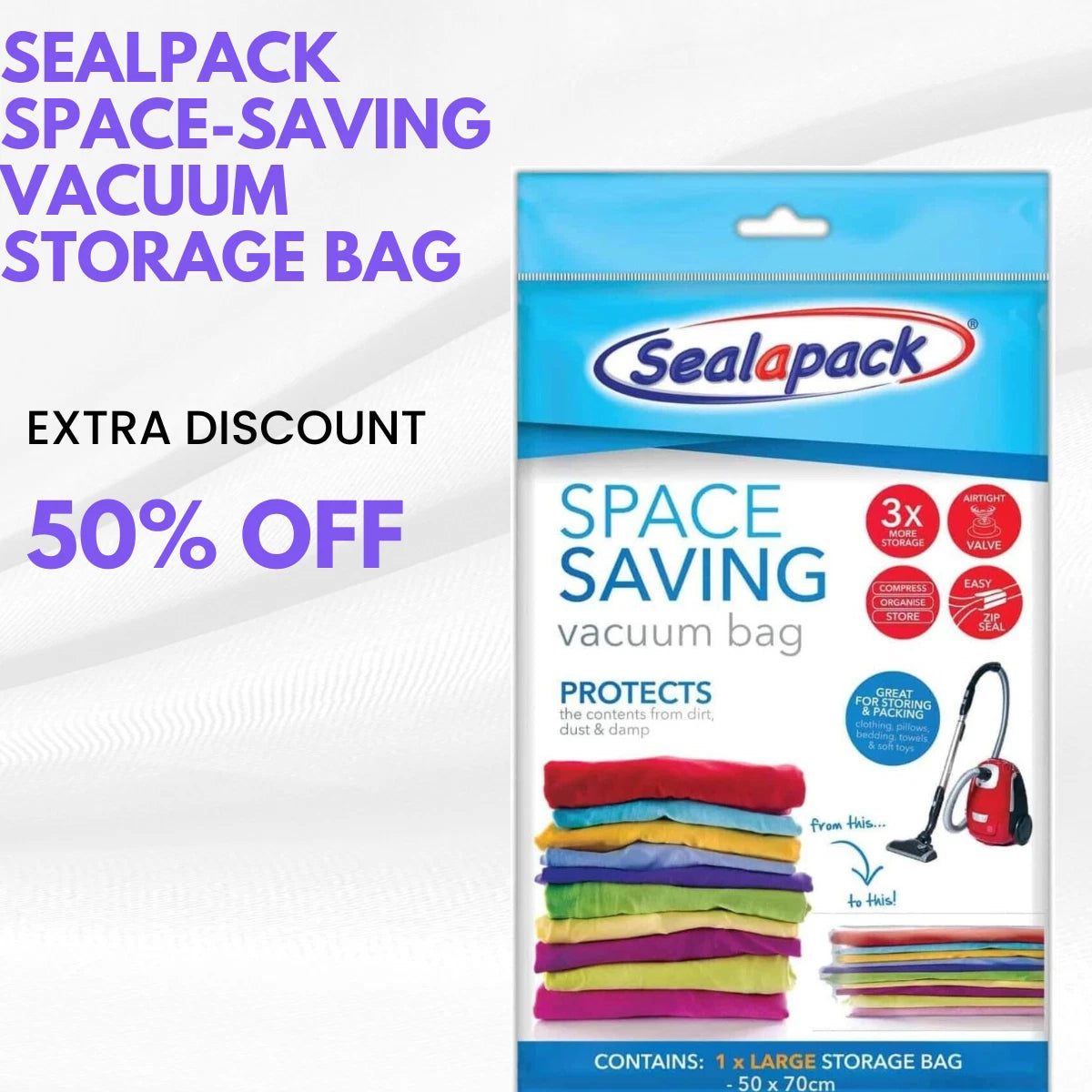 Sealpack Space-Saving Vacuum Storage Bag 50cm X 70cm-UK