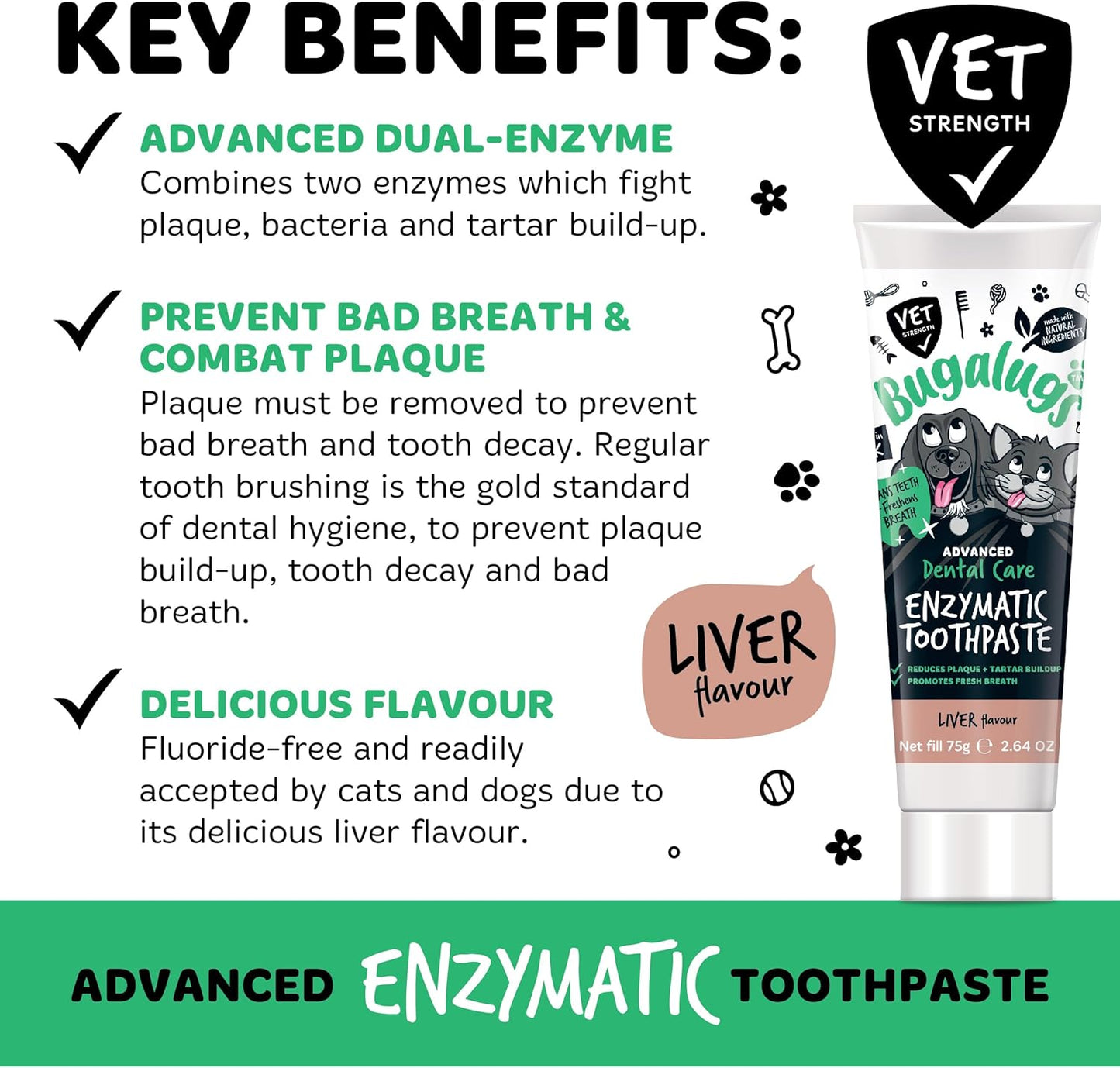 Bugalugs Dog and Cat Toothbrush and Paste Kit - Teeth Cleaning and Breath Freshener