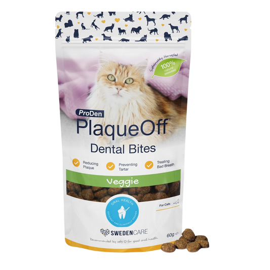 ProDen PlaqueOff Dental Bites for Cats Tartar & Bad Breath Remover 100% Natural Teeth Cleaner - Improve Overall Oral Health - Veggie Flavor 60g