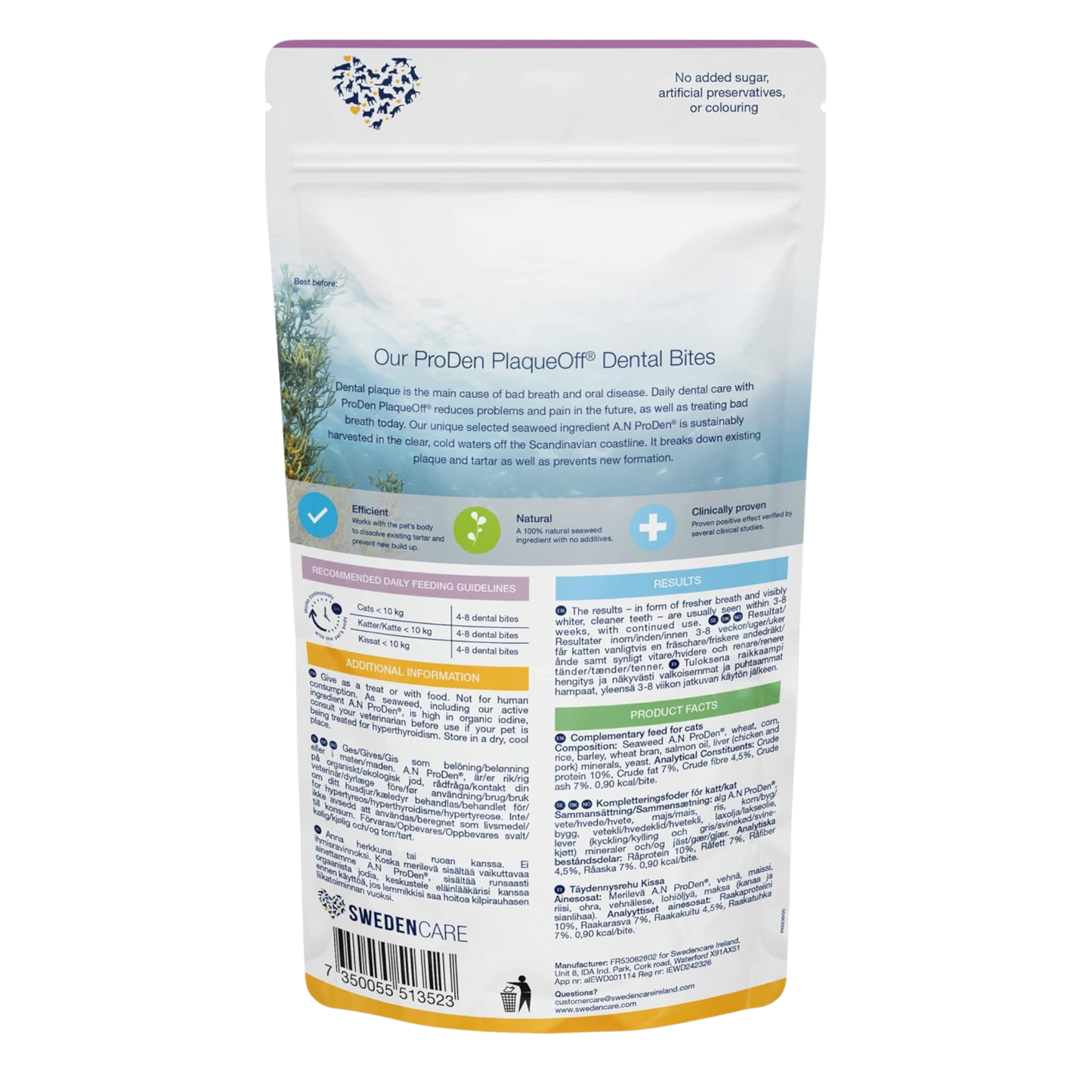 ProDen PlaqueOff Dental Bites for Cats Tartar & Bad Breath Remover 100% Natural Teeth Cleaner - Improve Overall Oral Health - Veggie Flavor 60g