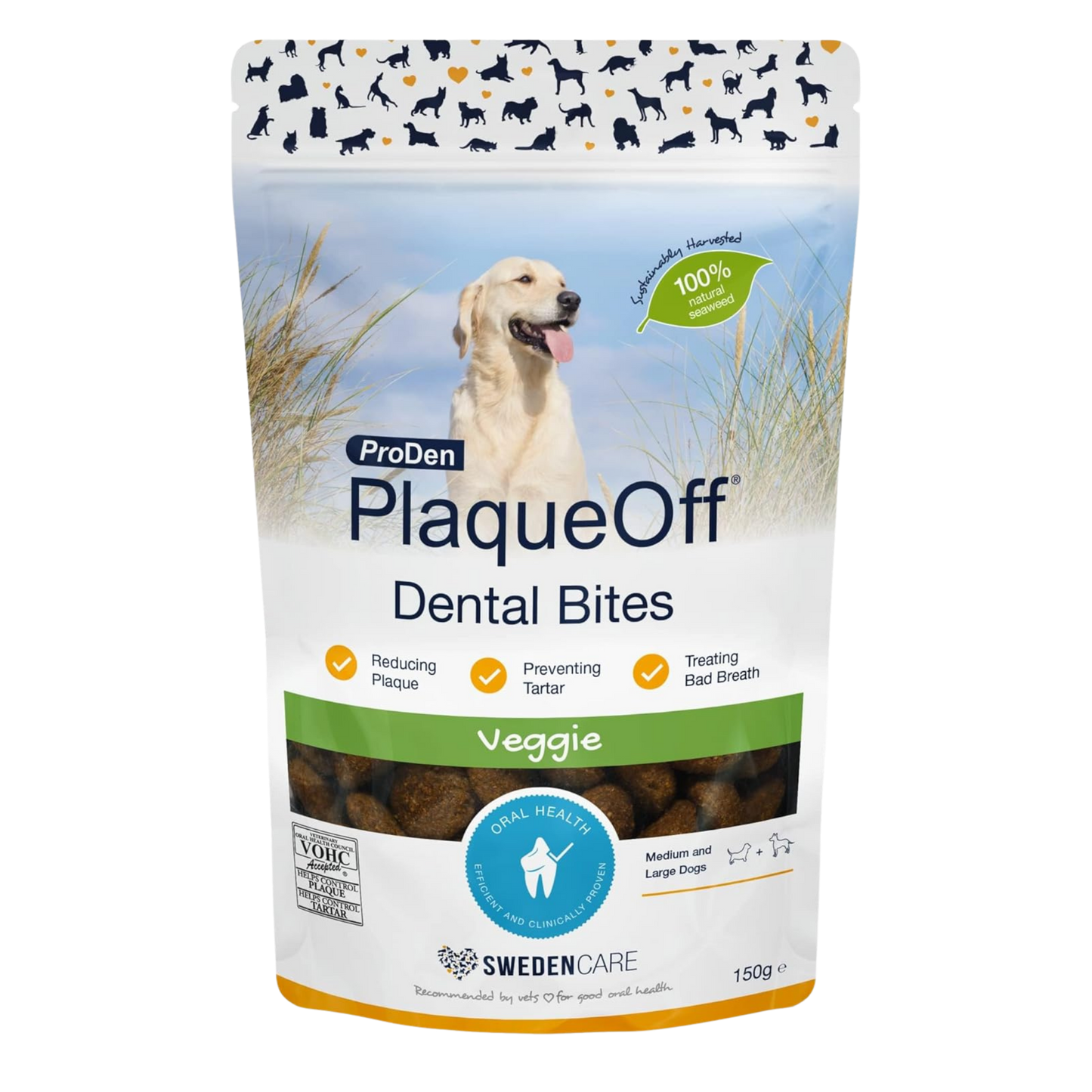 ProDen PlaqueOff Dental Bites for Dogs Tartar & Bad Breath Remover 100% Natural Teeth Cleaner and Tartar Remover - Improve Overall Oral Health - 150g