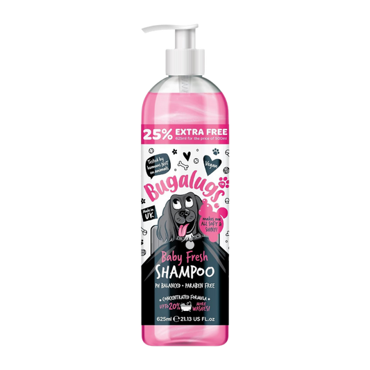 BUGALUGS Baby Fresh Dog Shampoo grooming products for smelly dogs with baby powder scent, best puppy shampoo, Vegan pet shampoo professional (625ml)