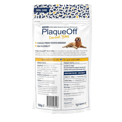 ProDen PlaqueOff Dental Bites for Dogs Tartar & Bad Breath Remover 100% Natural Teeth Cleaner and Tartar Remover - Improve Overall Oral Health - 150g