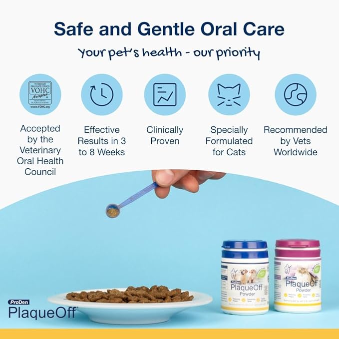 ProDen PlaqueOff 40g Powder for Cats, 100% Natural Tooth Care Powder, Protects Against Bad Breath, Helps with Tartar and Plaque