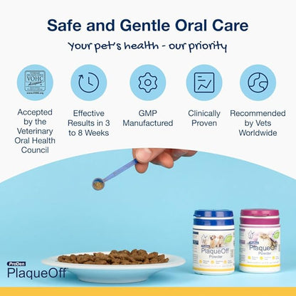 ProDen PlaqueOff Powder for Dogs & Cats, Tartar & Bad Breath Remover 100% Natural Teeth Cleaner and Plaque Remover 60 g