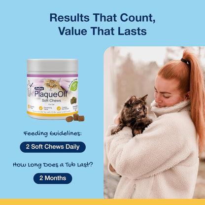 ProDen PlaqueOff 120 Soft Chews | Natural Plaque, Tartar & Bad Breath Remover for Cats | Works Systemically Not by Abrasion or Chewing