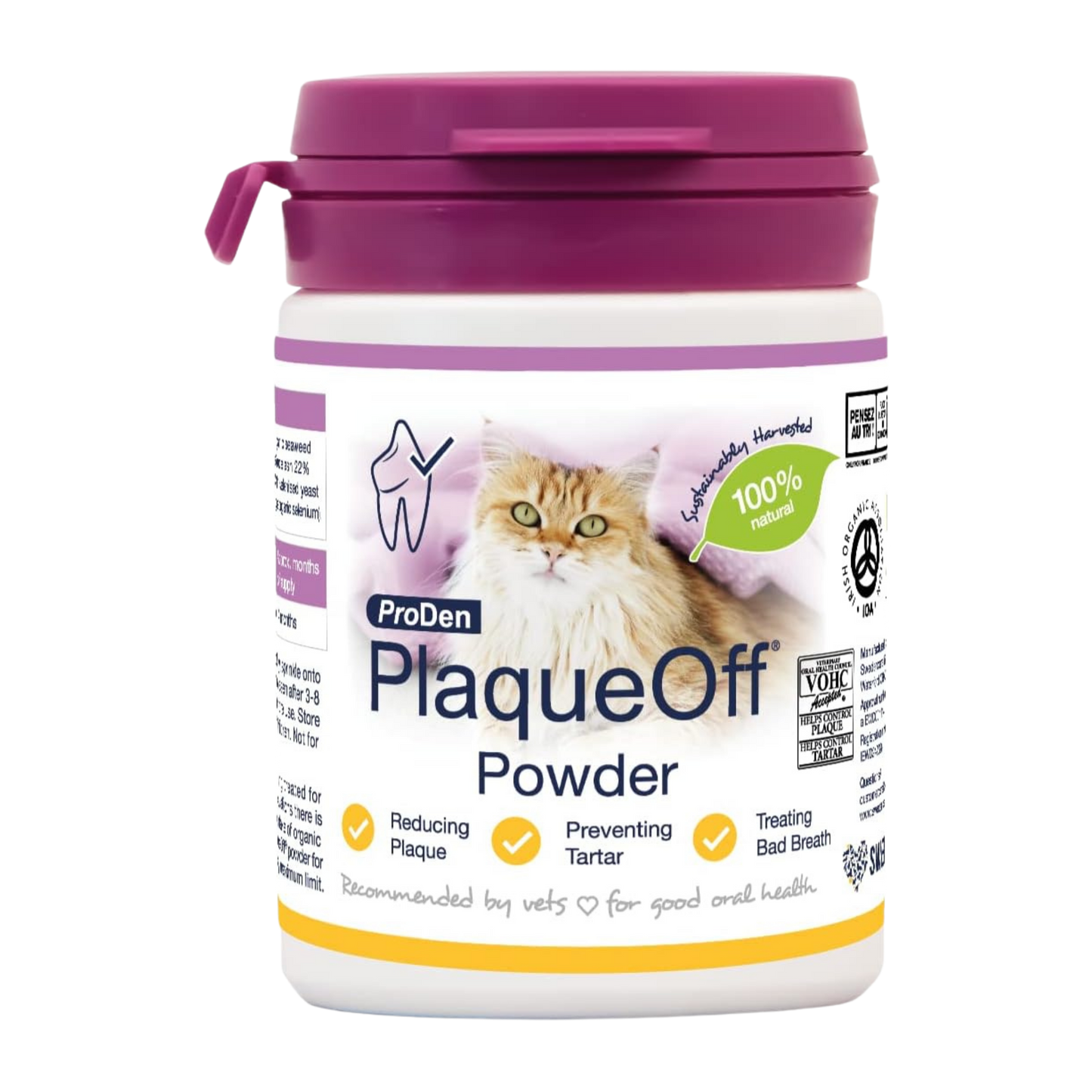 ProDen PlaqueOff 40g Powder for Cats, 100% Natural Tooth Care Powder, Protects Against Bad Breath, Helps with Tartar and Plaque