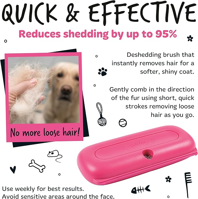 Bugalugs Deshedding Brush for Dogs, Cats, Horses - Pet Grooming Tool that is Gentle & Effective With Wide Shallow Comb, Smooth Groomer for Dog, Cat and Horse