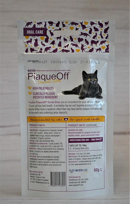 ProDen PlaqueOff Dental Bites for Cats Tartar & Bad Breath Remover 100% Natural Teeth Cleaner - Improve Overall Oral Health - Veggie Flavor 60g