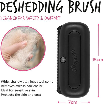 Bugalugs Deshedding Brush for Dogs, Cats, Horses - Pet Grooming Tool that is Gentle & Effective With Wide Shallow Comb, Smooth Groomer for Dog, Cat and Horse (Black)