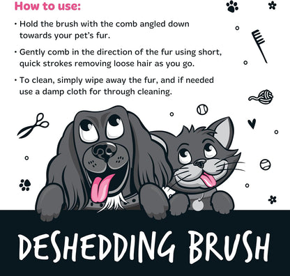 Bugalugs Deshedding Brush for Dogs, Cats, Horses - Pet Grooming Tool that is Gentle & Effective With Wide Shallow Comb, Smooth Groomer for Dog, Cat and Horse (Black)