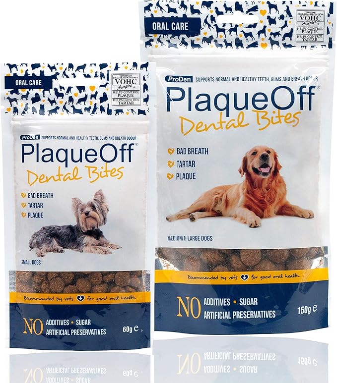 ProDen PlaqueOff Dental Bites for Dogs Tartar & Bad Breath Remover 100% Natural Teeth Cleaner and Tartar Remover - Improve Overall Oral Health - 150g