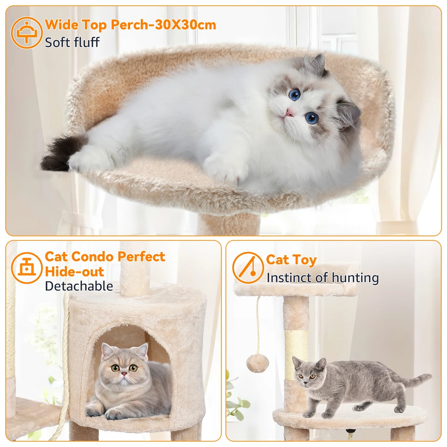 Cat Tree Multi-Level Tower Condo Scratching Post Kitten Toy Cozy Condo Climb Furniture Climbing Tower Activity Centre for Cats