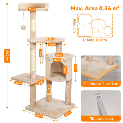Cat Tree Multi-Level Tower Condo Scratching Post Kitten Toy Cozy Condo Climb Furniture Climbing Tower Activity Centre for Cats