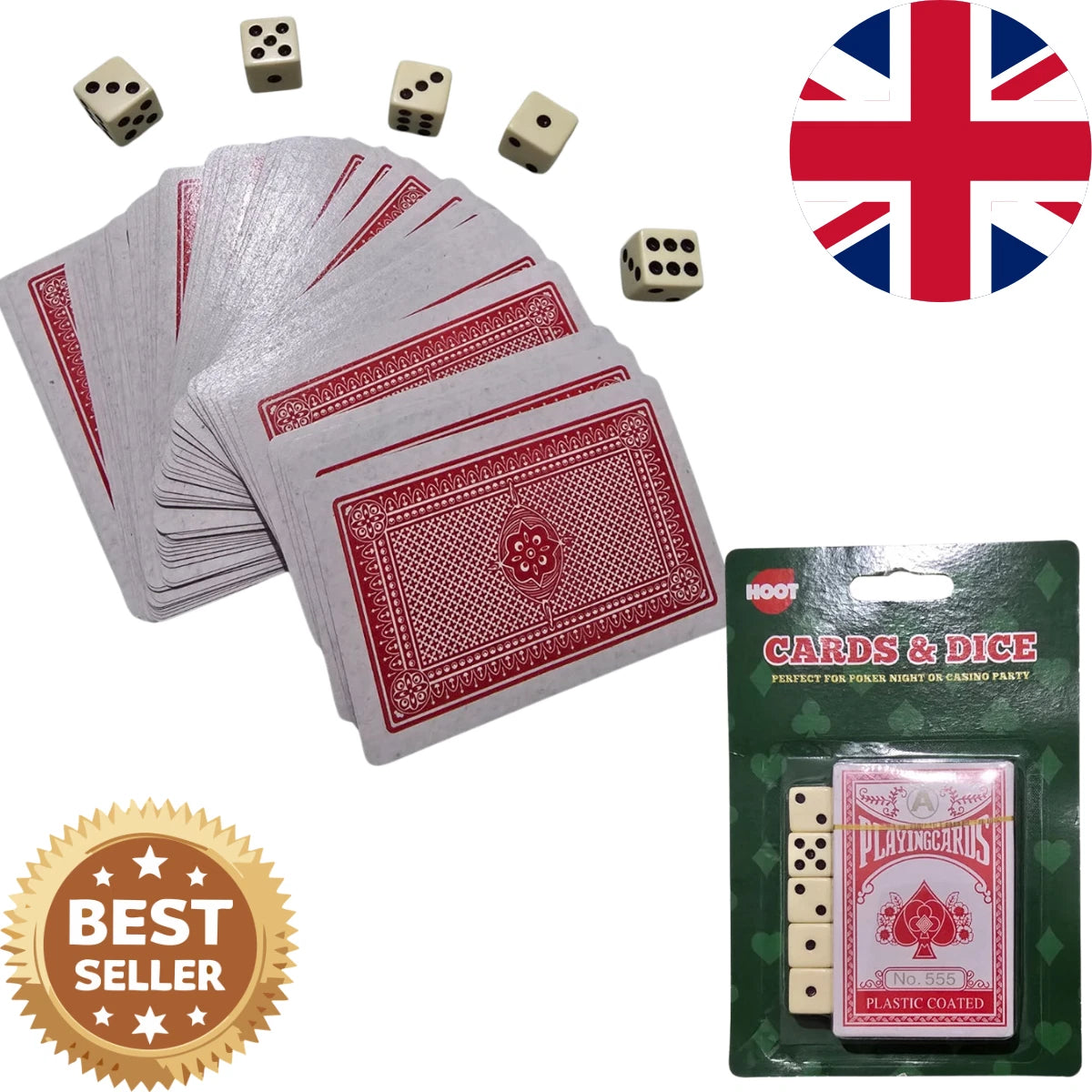 New-Hoot Playing Cards & Dice Games Set Traditional Playing Cards-UK