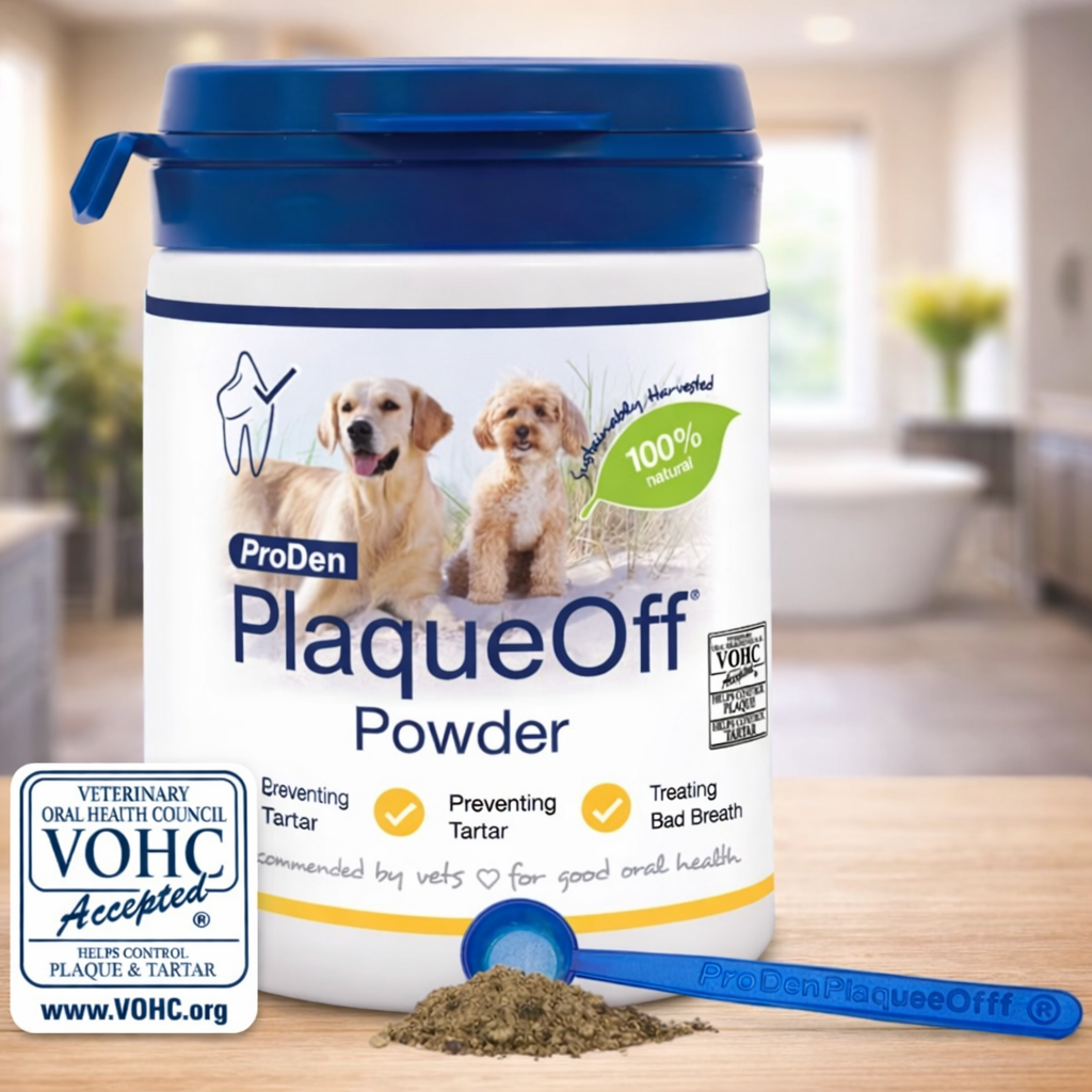 ProDen PlaqueOff Powder for Dogs & Cats, Tartar & Bad Breath Remover 100% Natural Teeth Cleaner and Plaque Remover 60 g