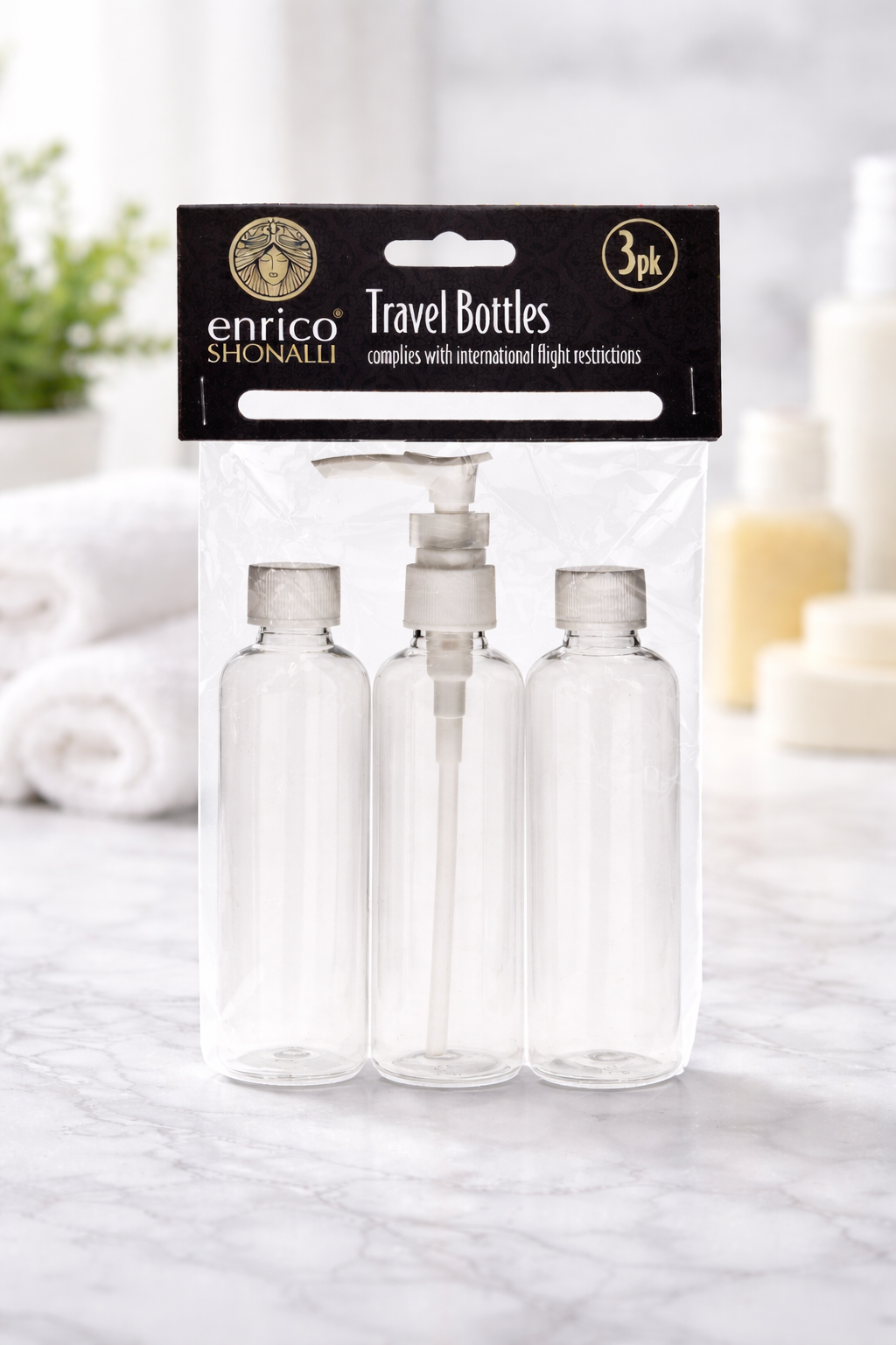 New-Enrico Shonalli Travel Bottles-3 Pack-UK