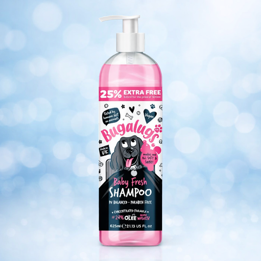BUGALUGS Baby Fresh Dog Shampoo grooming products for smelly dogs with baby powder scent, best puppy shampoo, Vegan pet shampoo professional (625ml)