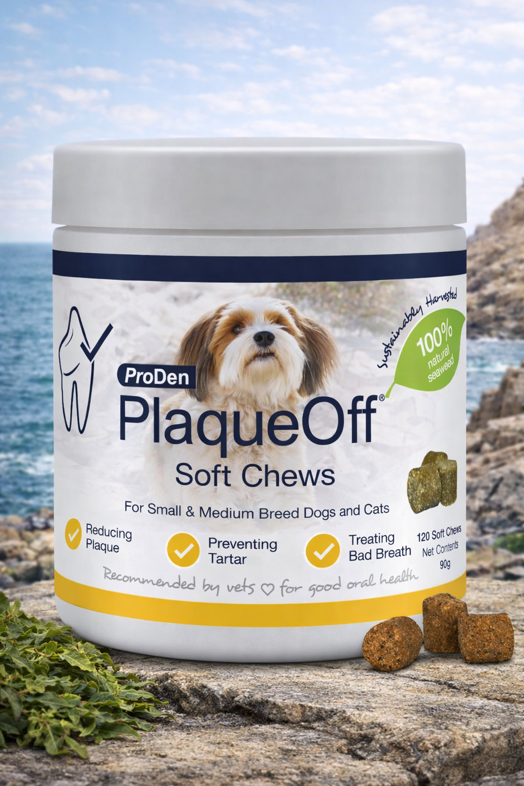 ProDen PlaqueOff 120 Soft Chews | Natural Plaque, Tartar & Bad Breath Remover for Small or Medium Dogs | Works Systemically Not by Abrasion or Chewing