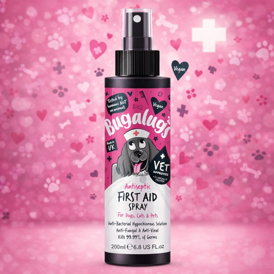 BUGALUGS First Aid Pet Antiseptic spray for dogs, puppy & cats 200ml - Antibacterial, Antiviral, Antifungal spray for cuts, wounds & itchy skin