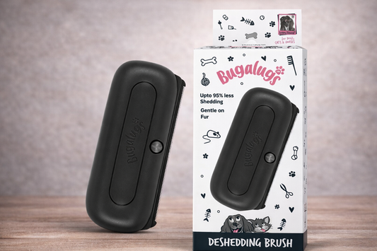Bugalugs Deshedding Brush for Dogs, Cats, Horses - Pet Grooming Tool that is Gentle & Effective With Wide Shallow Comb, Smooth Groomer for Dog, Cat and Horse (Black)