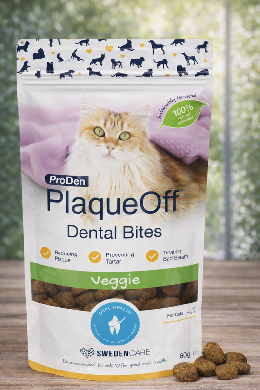 ProDen PlaqueOff Dental Bites for Cats Tartar & Bad Breath Remover 100% Natural Teeth Cleaner - Improve Overall Oral Health - Veggie Flavor 60g