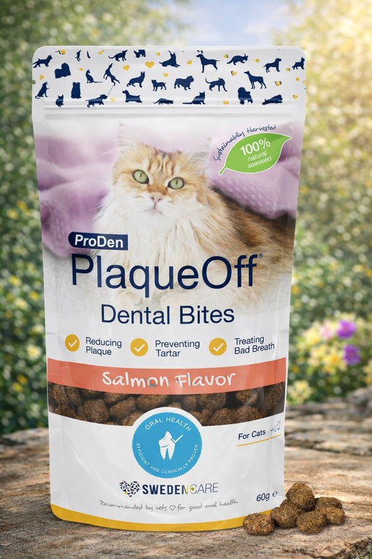 ProDen PlaqueOff Dental Bites for Cats Tartar & Bad Breath Remover 100% Natural Teeth Cleaner and - Improve Overall Oral Health - Salmon Flavor 60g
