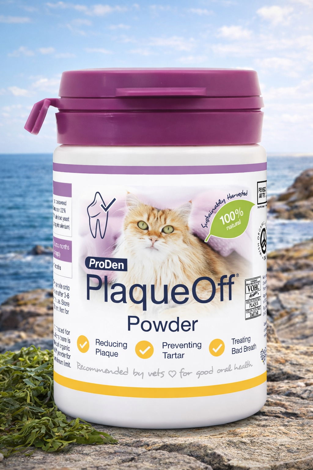 ProDen PlaqueOff 40g Powder for Cats, 100% Natural Tooth Care Powder, Protects Against Bad Breath, Helps with Tartar and Plaque