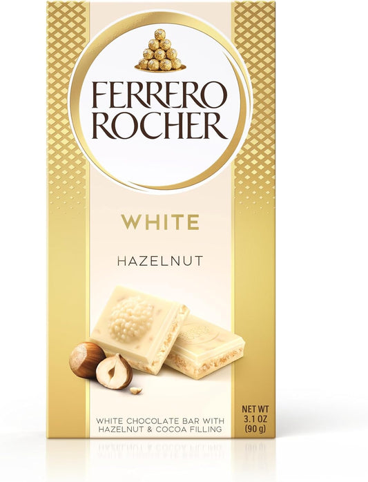 Ferrero Rocher White Chocolate Bar with Crunchy Whole Hazelnut and Cocoa Filling, 90g