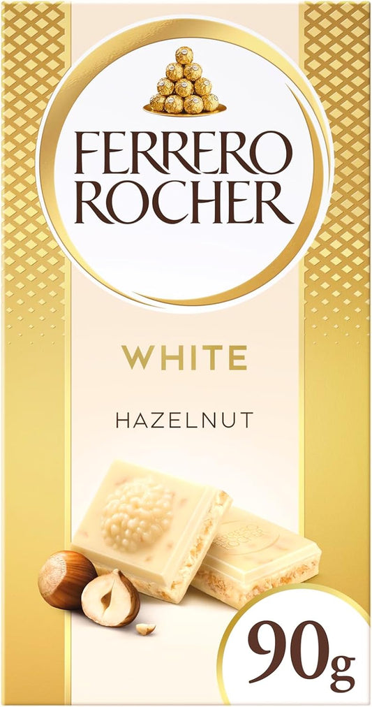 Ferrero Rocher White Chocolate Bar with Crunchy Whole Hazelnut and Cocoa Filling, 90g