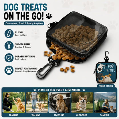 Portable Dog Snack Bag with Transparent Window and Zipper - Clip-on Training Snack Bag for Walking, Outdoors, and Daily Rewards