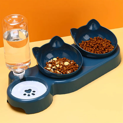 Neck-Friendly Cat Bowl with Gravity Water Bottle