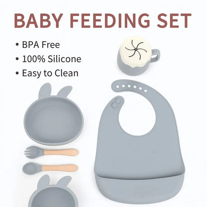 6-8-Pcs Baby Silicone Tableware Set Food-Grade Suction Bowl Plate for Toddler Feeding, Non-Toxic Complementary Food Training Kit