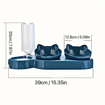 Neck-Friendly Cat Bowl with Gravity Water Bottle