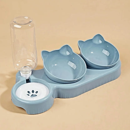 Neck-Friendly Cat Bowl with Gravity Water Bottle
