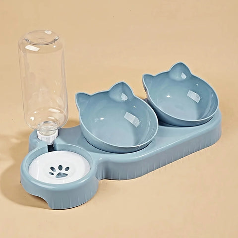 Neck-Friendly Cat Bowl with Gravity Water Bottle