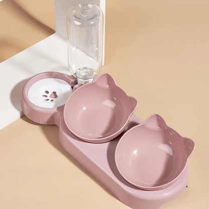 Neck-Friendly Cat Bowl with Gravity Water Bottle