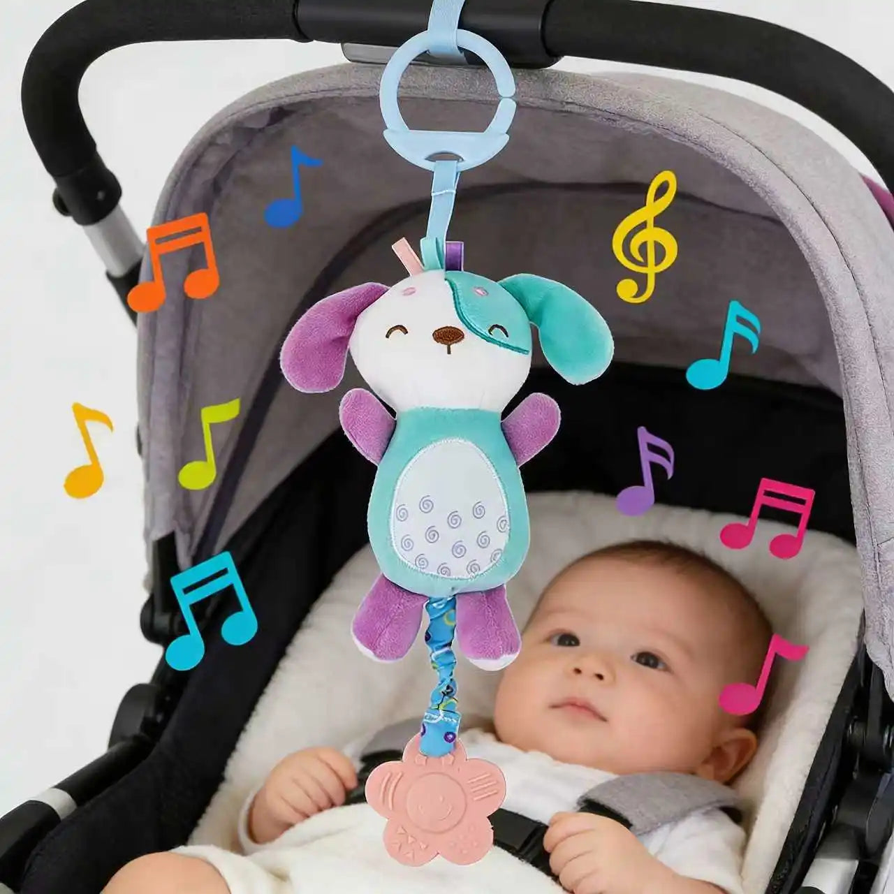 Plush Animal Wind Chime Hanging Toy with Bells for Baby Crib Mobile and Car Decor, Safe Cute Newborn Gift Nursery Room