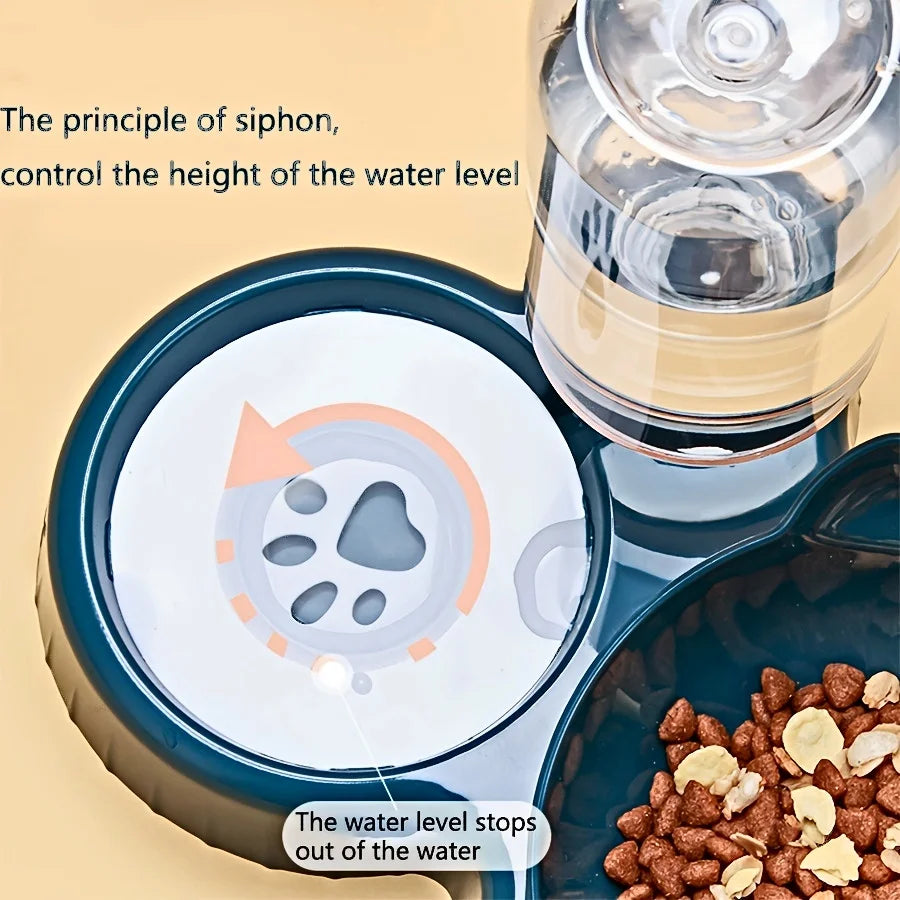 Neck-Friendly Cat Bowl with Gravity Water Bottle